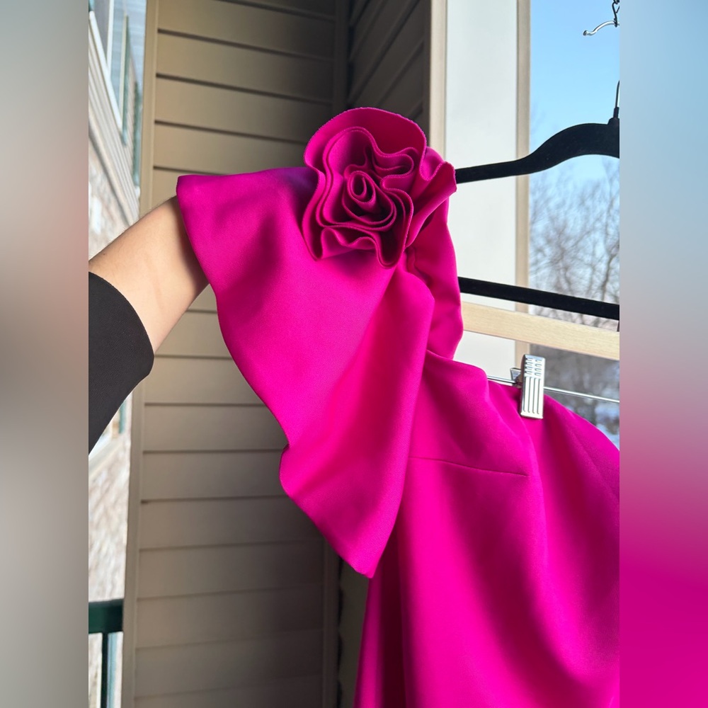 🆕 🌸 Jewel Badgley Mischka Magenta Rosette Mini Dress Size 10 Scuba Party Chic - Picture 9 of 17